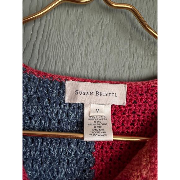 Vintage 2002 Susan Bristol Hand Knit Patchwork Crochet Cardigan Sweater M - Picture 5 of 7